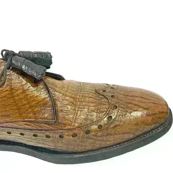 VTG Allen Edmonds Nassau Brown Sharkskin Mens Wingtip Brogue Oxford Sz 10.5/44.5 - Picture 12 of 16